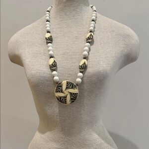 Handcrafted White Bead Necklace with Geometric Pendant